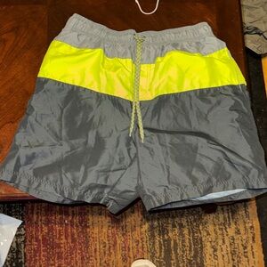 OP Neon Yellow and Gray Swim Shorts L Y2K